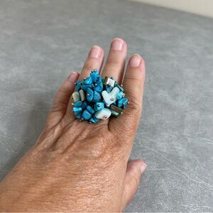Blue and White Cluster Statement Ring with Organic Design